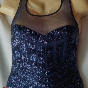 Junior's Navy Blue Sequined Sleeveless Cocktail Dress Size Small